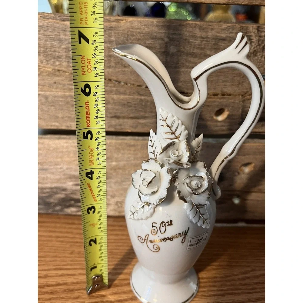 Norcrest Porcelain Fine China 50th  Anniversary one Handle Bud Vase 6-1/2